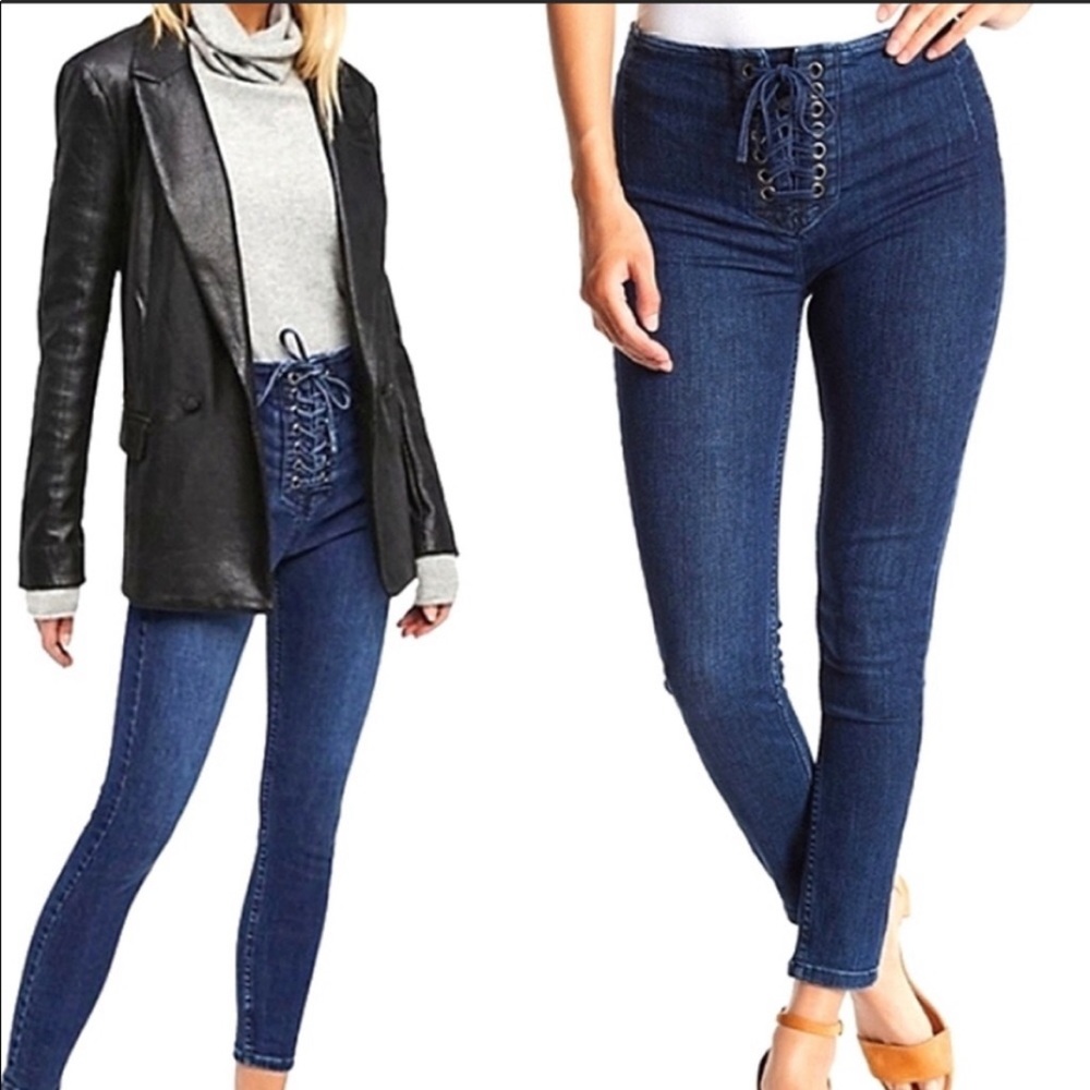 Free People ~ New With Tags Sz 28 Lace up Denim
